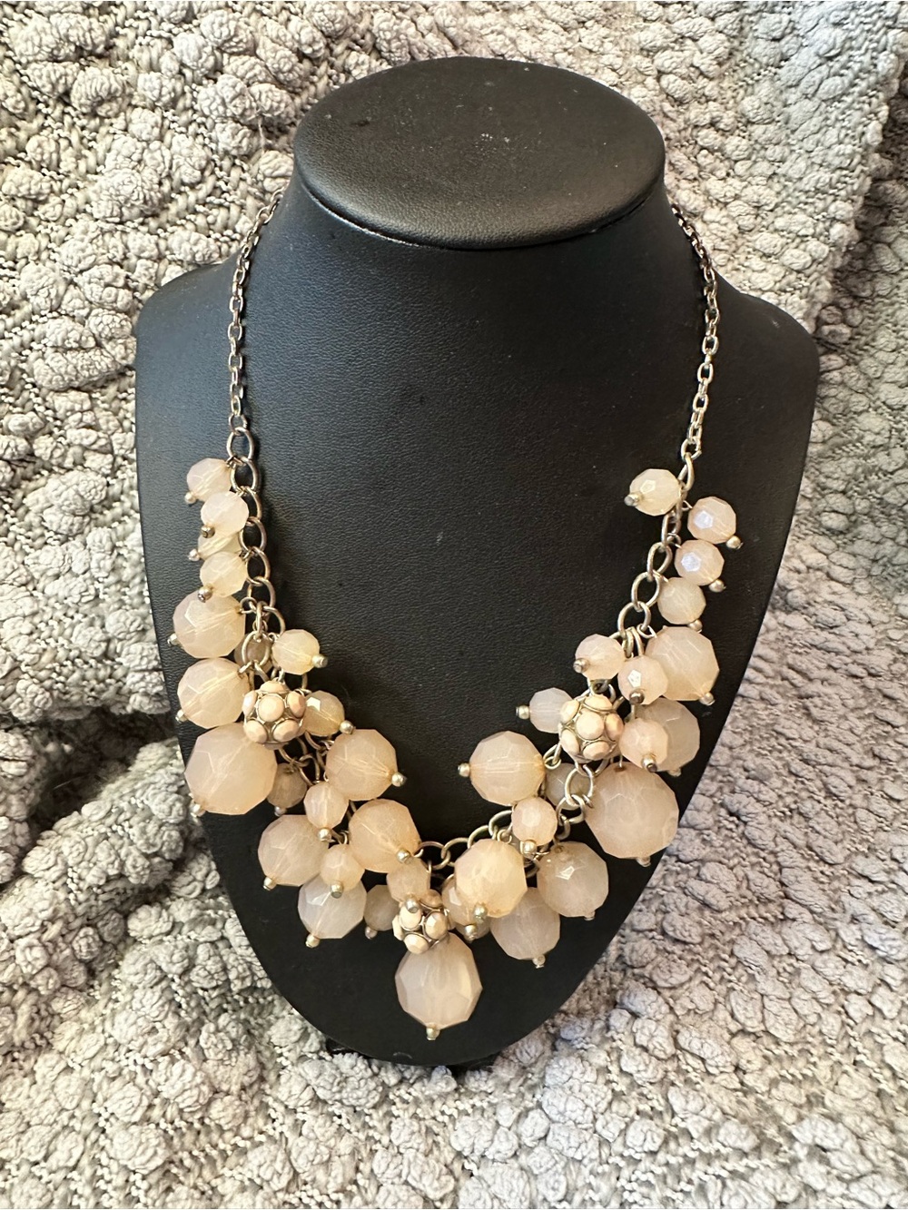 Cream Champagne Silver Statement Necklace Main Girl Indie Elegant